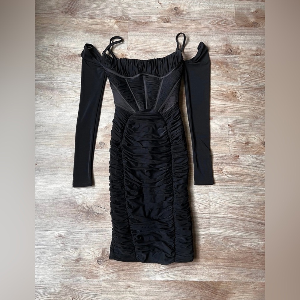 House Of CB Freyja Black Gathered Corset Dress Size XS - Picture 4 of 7